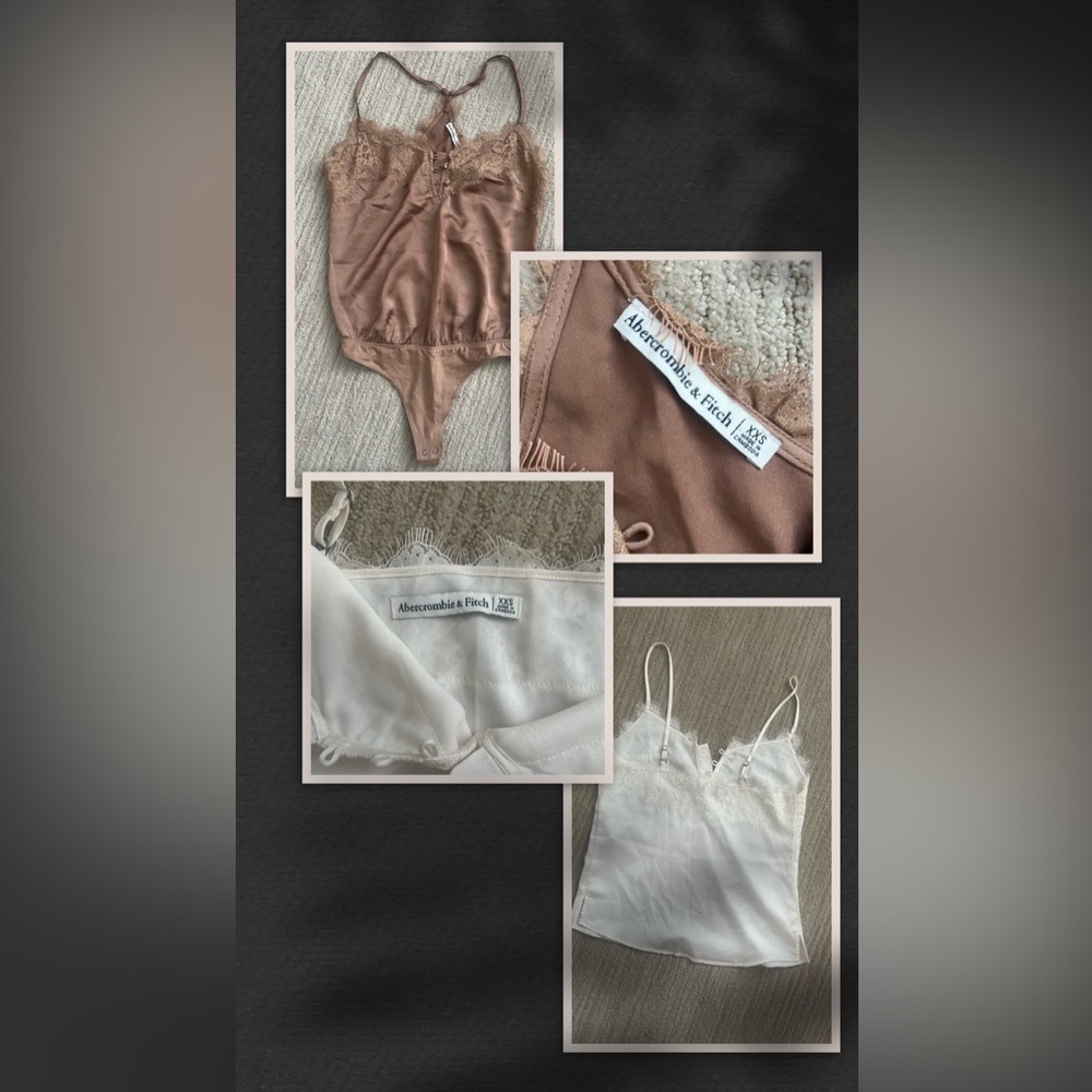 Bundle: Abercrombie Brown Lace Bodysuit & White lace trim cami XXS